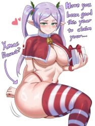 1girls ass big_ass big_breasts big_thighs breasts christmas christmas_clothing christmas_outfit dialogue elf elf_ears elf_female elf_girl female female_focus female_only frieren gift gigantic_ass green_eyes huge_ass huge_thighs looking_at_viewer present sousou_no_frieren tagme talking talking_to_viewer text thick_hips thick_thighs thighhighs thighs twintails white_hair ytrall