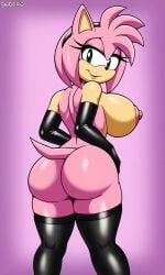 ai_generated amy_rose armwear ass ass_focus ass_grab black_armwear black_legwear female female_only giant_breasts huge_ass legwear pixai sonic_(series) sonic_the_hedgehog_(series) wide_hips