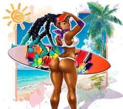 1girls afrian_female african ass back_view beach big_ass bikini_bottom capcom chibichamba dark-skinned_female dark_skin female female_only kimberly_jackson solo solo_female street_fighter street_fighter_6 swimsuit