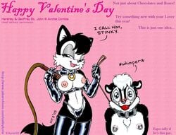 2003 ball_gag blush bondage breasts cameltoe countershading domination elbow_gloves feline female femdom geoffrey_st_john gloves hershey_the_cat latex latex_gloves leash leather looking_at_viewer male mobian nipples nude piercing sega skunk smile sonic_(series) straight sweat thong vkyrie whip