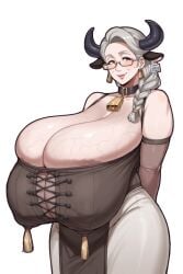 69_(artist) bovine cow_humanoid female gilf granny horns huge_breasts marshviolet8 milk monster_girl old old_woman veiny_breasts