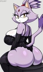 ai_generated armwear ass ass_focus ass_grab black_armwear black_legwear black_lingerie black_thighhighs blaze_the_cat giant_breasts legwear lingerie pixai sitting sonic_(series) sonic_the_hedgehog_(series) thighhighs wide_hips