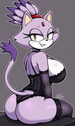 ai_generated armwear ass ass_focus ass_grab black_armwear black_legwear black_lingerie black_thighhighs blaze_the_cat giant_breasts legwear lingerie pixai sitting sonic_(series) sonic_the_hedgehog_(series) thighhighs wide_hips