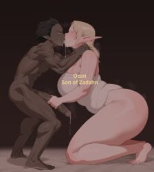 adopted adopted_son adoptive_mother bigger_female cheating dark-skinned_male dark_skin elf elf_ears elf_female elf_queen_(soraoraora) interracial interspecies kissing masturbating masturbation naked naked_male ozen_(soraoraora) queen semi_incest small_but_hung small_dom_big_sub smaller_male soraoraora