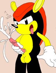 1boy balls chaotix cum cumshot knuckles'_chaotix male male_only masturbation mighty_the_armadillo mobian orgasm penis rave_roo sega solo sonic_(series) sonic_the_hedgehog_(series) tongue