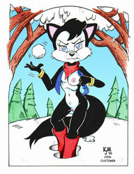 2001 anthro boots breasts female forest furry furry_only hershey_the_cat kevin_mulder looking_at_viewer nude pussy sega slickpuppy snow snowball solo sonic_(series) tree trees