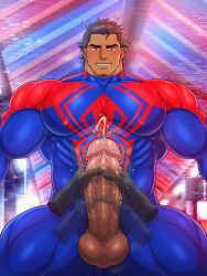 balls bara big_balls big_penis bulge clothing erection male male_only marvel miguel_o'hara muscular_male penis spider-man spider-man:_across_the_spider-verse spider-man_(series) spider-man_2099 tight_clothing toto_(artist)