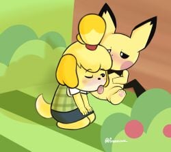animal_crossing anthro blowjob blush canid canine canis domestic_dog fellatio female frankuwu isabelle_(animal_crossing) male oral penis pichu pokemon sex smaller_male straight super_smash_bros._ultimate