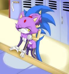 animated anthro blaze_the_cat cat feline female from_behind fur hedgehog male mammal mobian poorly_animated sega sonic_(series) sonic_the_hedgehog steel_tigerwolf straight