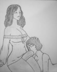 1futa 1girls bottomless fellatio female futa_on_female futanari mrman69696_(artist) oral sex sketch source_request sweater traditional_media_(artwork)