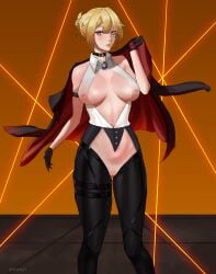 1girls areolae artist_name athart big_breasts blonde_hair breasts evelyn_chevalier female female_only hoyoverse light-skinned_female light_skin mihoyo nipples nipples_visible_through_clothing purple_eyes solo standing zenless_zone_zero