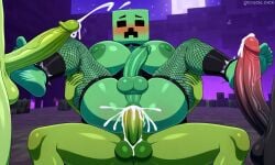 ai_generated block creeper cum cum_in_ass feet fishnets futa_on_futa futanari minecraft multiple_futa