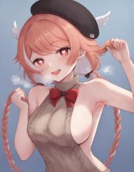 1girls ai_generated armpits big_breasts blush blush braided_hair breasts female female_only heart-shaped_pupils indie_virtual_youtuber pillowdear salmon_hair sideboob solo solo_female sweat sweaty sweaty_armpits virgin_killer_sweater virtual_youtuber vtuber wings_on_head