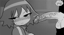 1futa 1girls balls big_penis blush breasts clothed clothing cock_shock crap-man decensored dickgirl erect_penis erection female female_focus focus_on_penis freckles freckles_on_face fully_clothed futa_on_female futanari hard_on huge_cock human hung imminent_fellatio imminent_oral intersex kim_pine large_penis monochrome mostly_clothed penis penis_awe penis_out roxanne_richter scott_pilgrim short_hair standing tomboy uncensored veiny_penis