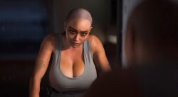 1girls bald bald_female big_breasts breasts cerbskies cleavage edit female female_only huge_breasts intergalactic:_the_heretic_prophet jordan_a_mun mirror naughty_dog screenshot_edit shaved_head solo solo_female tank_top