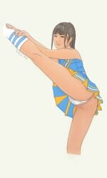 1girls 2d asian asian_female bangs cheerleader cheerleader_uniform deviantart nonhovoglia one_leg_up original panties pussy_peek teasing underwear upskirt younger_female