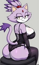 ai_generated armwear ass ass_focus ass_grab black_armwear black_legwear black_lingerie black_thighhighs blaze_the_cat giant_breasts legwear lingerie pixai sitting sonic_(series) sonic_the_hedgehog_(series) thighhighs wide_hips