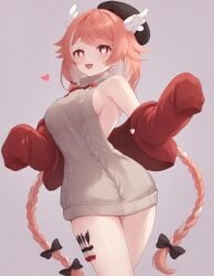 1girls ai_generated braided_hair female female_only hat heart-shaped_pupils indie_virtual_youtuber pillowdear salmon_hair sideboob solo solo_female thick_thighs virgin_killer_sweater virtual_youtuber vtuber wide_hips wings_on_head