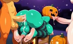 ai_generated block cum cum_in_ass feet futanari jack-o'-lantern minecraft