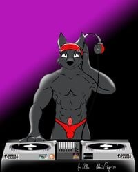 1boy anthro bandana canine dj erection fur furry headphones looking_at_viewer lupine_assassin male male_only mrhappy1987 musical_instrument penis solo turntable wolf