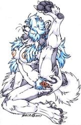 anal anal_fingering anthro blue_hair breasts canine closed_eyes eyes female fenrir_lunaris fingering fur furry hair hindpaw lassie lassie_lunaris masturbation nipples penetration pussy solo vaginal_penetration wolf