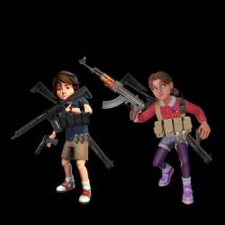 1girl1boy assassin best_friends cassie_(fnaf) child gregory_(fnaf) gun