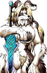 1girls big_breasts breasts canine fenrir_lunaris fully_sheathed furry futanari herm intersex lips penis pubic_hair sheath solo sword testicles weapon