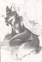 black_and_white breasts canine daria_mcgrain female female_fox fox fur furry furry_ears furry_tail genus monochrome solo tail