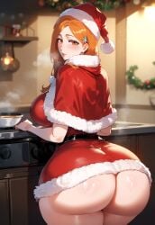 1girls ai_generated ass ass_focus bangs belt black_belt bleach bleach:_the_thousand-year_blood_war blush breasts brown_eyes brown_hair capelet christmas christmas_outfit christmas_tree clothing curvaceous curvaceous_female curvaceous_figure curvy curvy_figure dress female female female_focus female_only from_behind fur-trimmed_capelet fur-trimmed_dress fur-trimmed_headwear fur_trim gift hair_ornament hairclip hat headwear holding huge_ass huge_breasts indoors inoue_orihime inviting inviting_to_sex kugisaki_nobara large_ass large_breasts light-skinned_female lips long_hair looking_at_viewer looking_back mature_female milf miyuai orange_eyes orange_hair presenting presenting_ass presenting_hindquarters red_capelet red_dress red_headwear santa_costume santa_dress santa_hat seductive seductive_look seductive_smile sideboob smile solo standing steam sweat thick_thighs thighs voluptuous voluptuous_female wide_hips