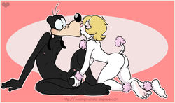 anthro anthro_only ass ball_grab blonde_hair canine disney female flaccid fondling goof_troop goofy hair holly_massey kissing male nude penis poodle shy source_request surprised uncut