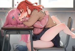 2020s 2025 2girls adolescent ai_generated bare_legs barefoot blue_eyes blush bocchi_the_rock! classroom closed_eyes clothed clothed_female clothing couple female female/female female_only gotou_hitori hair_ornament heart hearts hearts_around_head hi_res high_school_student hug indoors kissing kita_ikuyo lesbian_kiss light-skinned_female light_skin looking_at_partner miniskirt multiple_girls pink_hair pink_hair_female red_hair red_hair_female romantic school school_desk school_uniform schoolgirl shuka_high_school_uniform sitting_on_lap spread_legs straddling student teenage_couple teenage_girl teenage_girls teenager_on_teenager teenagers toes very_long_hair young young_couple young_female yuri