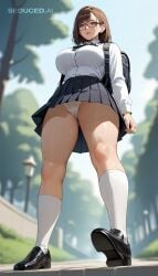 1girls ai_generated backsack breasts breasts curvy eyeglasses female high_socks nerd panties school_uniform seducedai short_hair upskirt