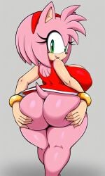 ai_generated amy_rose ass ass_focus ass_grab female female_only giant_breasts huge_ass pixai sonic_(series) sonic_the_hedgehog_(series) wide_hips