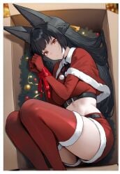 ai_generated anthro box breasts c christmas christmas_outfit christmas_present christmas_tree fox fox_ears fox_girl gift_box hoshimi_miyabi looking_at_viewer setsuaiart skirt thighhighs thighs tied_hands tied_up zenless_zone_zero