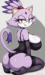 ai_generated armwear ass ass_focus ass_grab black_armwear black_legwear black_lingerie black_thighhighs blaze_the_cat giant_breasts legwear lingerie pixai sitting sonic_(series) sonic_the_hedgehog_(series) thighhighs wide_hips