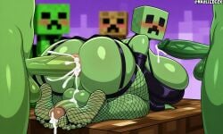 ai_generated block creeper cum cum_in_ass feet fishnets futa_on_futa futanari minecraft multiple_futa