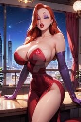 ai_generated big_ass big_breasts disney green_eyes huge_breasts jessica_rabbit long_hair makeup mature mature_female milf naughtygirlsai red_hair who_framed_roger_rabbit