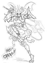 aatrox blush blush crossdressing cute darkin dress korean_text league_of_legends league_of_legends:_wild_rift magical_girl maid pose posing riot_games safe safe_for_work solo solo_male sword tail wings