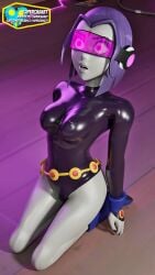 1girls 3d 3d_(artwork) bodysuit breasts dc_comics erect_nipples female hypnosis latex mind_control nipple_bulge nipple_outline rachel_roth raven_(dc) skin_tight solo supercasket teen_titans visor