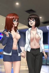 2girls business_attire business_suit business_woman businesswear exhibitionism exhibitionist glasses hypnosis spiral_clicker