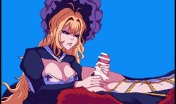 1futa 1girls 2d 2d_animation animated big_breasts blonde_hair blue_background breasts censored cum cum_on_breasts cum_on_face don_quixote_(limbus_company) dulcinea_(limbus_company) ejaculation futanari handjob light_skin limbus_company longer_than_30_seconds penis pixel_animation pixel_art project_moon red_eyes sancho_(limbus_company) sound tagme video zolotokos