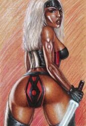 2d ass athletic athletic_female biceps breasts bubble_butt busty edithemad female female_focus female_only fit goth goth_girl hourglass_figure jataaka lipstick loincloth looking_at_viewer looking_back makeup medium_breasts mortal_kombat mortal_kombat_mythologies:_sub-zero rear_view sideboob skimpy skimpy_clothes tagme tattoo toned toned_female wide_hips