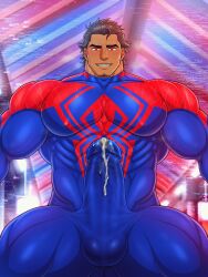 bara big_bulge bulge clothing cum erection_under_clothes male male_only marvel miguel_o'hara muscular_male penis_outline spider-man spider-man:_across_the_spider-verse spider-man_(series) spider-man_2099 tight_clothing toto_(artist)