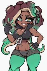 1girls ai_generated bare_arms bare_shoulders big_breasts clothed clothing color dark-skinned_female dark_skin female female_focus female_only green_eyes hi_res large_breasts long_hair looking_at_viewer marina_(splatoon) multicolored_hair nintendo octoling_girl roadi3 solo solo_female splatoon splatoon_2 squid_girl tagme thick_thighs