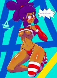 brawl_stars christmas christmas_outfit dark-skinned_female dark_skin female_only purple_eyes purple_hair shelly_(brawl_stars)