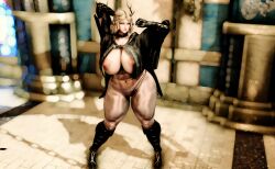 abs amazon antlers areola areolae bethesda_softworks big_breasts blonde_hair breasts choker claws clothing elf elf_ears elf_female exposed_breasts female female_only forest freckles girly gloves green_eyes horn horns horny indoors muscular muscular_female pussy robe royalty sex short_hair skyrim strong_woman the_elder_scrolls thick_thighs thong underwear wide_hips xdenizen