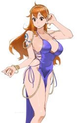 1girls big_breasts breasts busty cleavage curvy dress female female_only jerrydurd jewelry nami one_piece orange_hair post-timeskip purple_dress shoulder_tattoo shounen_jump skimpy skimpy_dress solo tattoo thick_thighs wide_hips