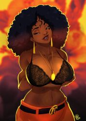 1girls artist_name big_breasts black_bra black_hair bra breasts brown_body brown_skin busty cleavage clothed clothing curvy dark-skinned_female dark_skin female female_only flashing flashing_bra hair hips hourglass_figure huge_breasts imani_(olegendandmyth) large_breasts legs lips original original_character thick thick_legs thick_lips thick_thighs thighs tovio_rogers voluptuous watermark wide_hips