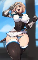 1girls bottom_heavy djeeta_(granblue_fantasy) female fully_clothed gloves granblue_fantasy headband panties shimapan short_hair solo taigerarts thick_thighs thigh_gap thighhighs underwear wide_hips