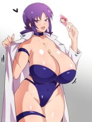 1girls 2022 breasts condom dd_(artist) female female_only hips holding_object huge_breasts light-skinned_female light_skin massive_breasts one-piece_swimsuit philena_ivy pokemon pokemon_(anime) purple_eyes purple_hair short_hair slim_waist swimsuit thick_thighs thighs wide_hips